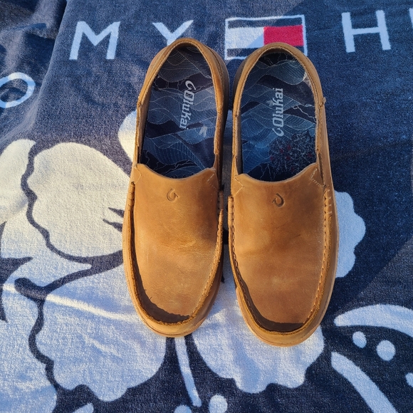 Men's Olukai Kalia Tan Leather Slip-OnShoe Collapsible Heel - Picture 4 of 10